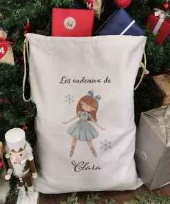 Hotte de Noël XXL personnalisée – “Les cadeaux de …” – Ballerine bleue