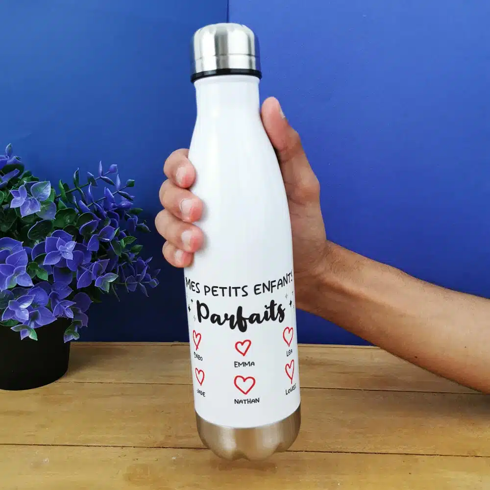 Bouteille isotherme 500 ml “Mes petits enfants parfaits” cadeau mamie, papy personnalisé
