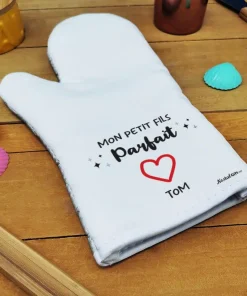 Manique droite de cuisine “Mon petit fils parfait” – cadeau  mamie, papy personnalisé