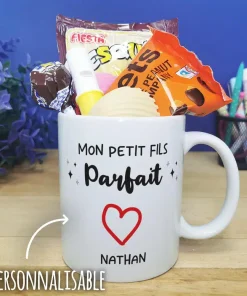 Mug bonbon années 70 “Mon petit fils parfait” – cadeau mamie,  papy personnalisé