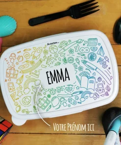 Boîte à goûter enfant plastique personnalisée ” Arc en ciel”