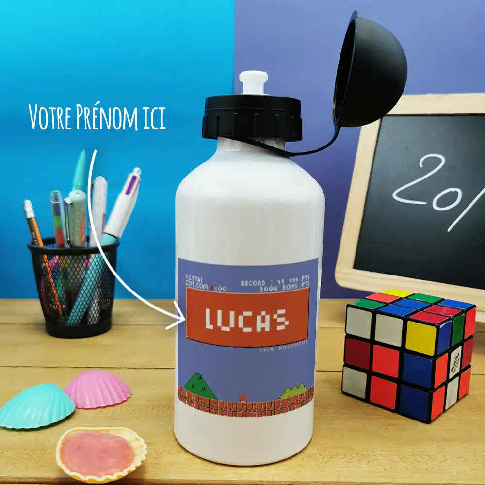 Gourde personnalisée – Retrogaming – cadeau rentrée pour garçon