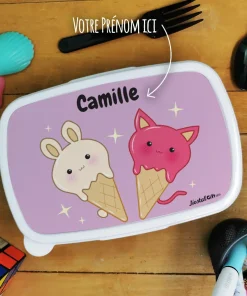 Boîte à goûter enfant personnalisée Glaces Kawaii