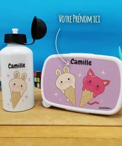 Boîte à goûter & gourde enfant personnalisées  Glaces Kawaii