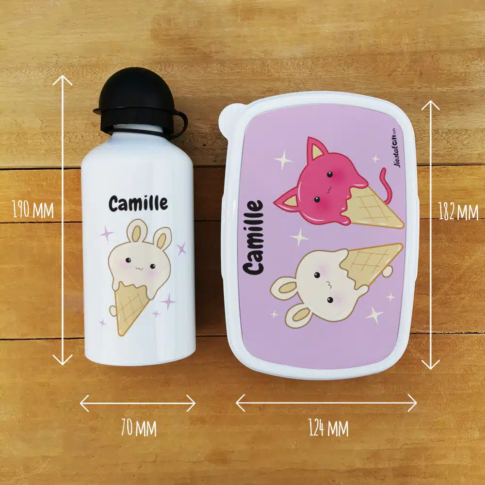 Boîte à goûter & gourde enfant personnalisées Glaces Kawaii – Image 3