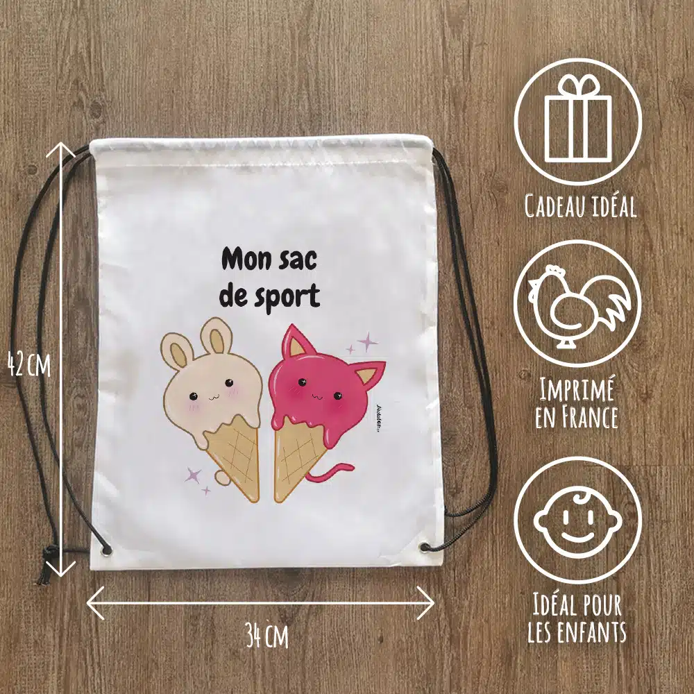 Sac à dos sport : gym, piscine… – Glaces Kawaii – Image 3