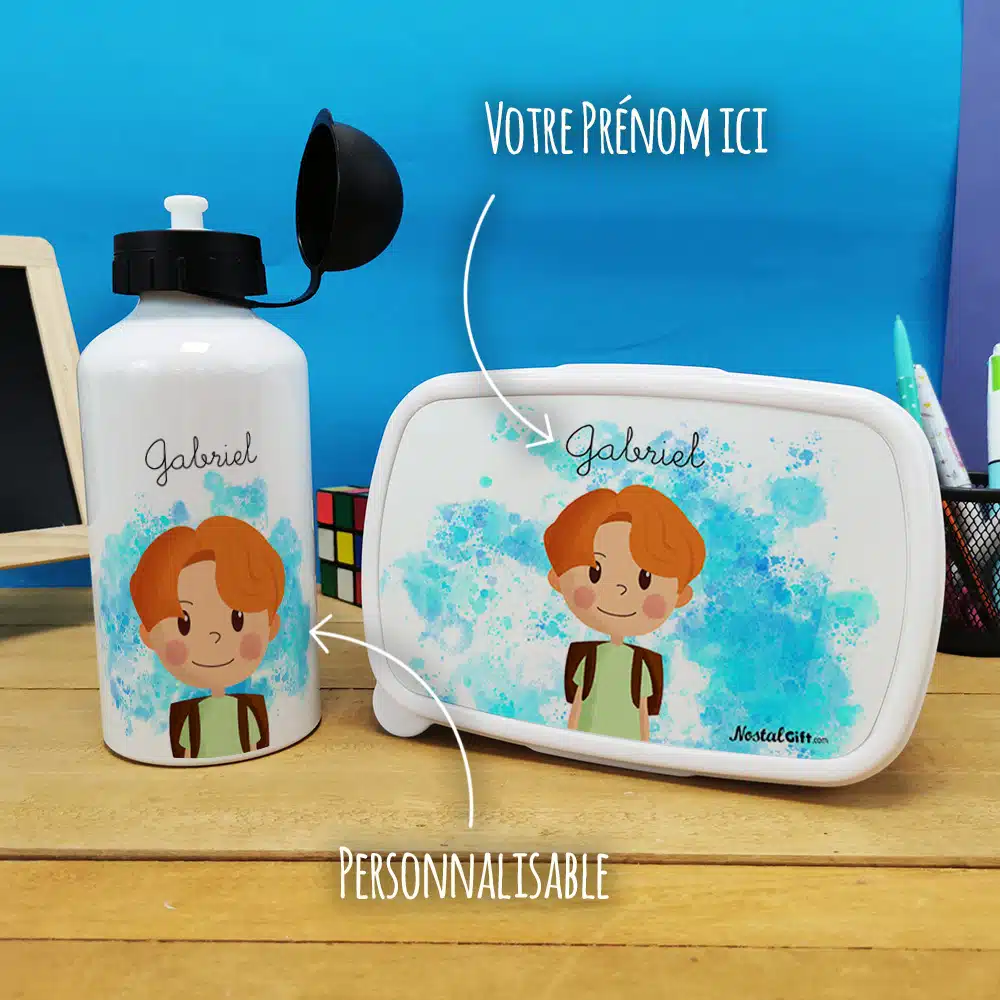 Boîte à goûter & gourde enfant personnalisées Petit écolier