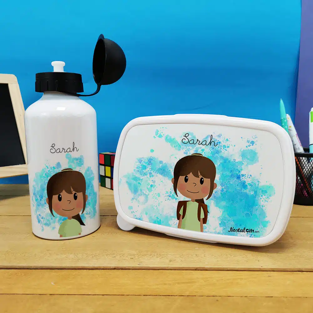 Boîte à goûter & gourde enfant personnalisées Petite écolière