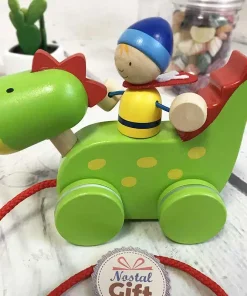 Animal en bois à tirer – Dragon et chevalier à tirer