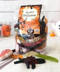 Sachet de Bonbons gélifiés – 10 tarentules, 20 vers de terre et 10 crânes gélifiés (390g) – Joyeux Halloween