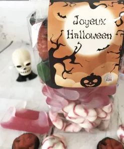 Sachet de Bonbons gélifiés Halloween : 20 yeux, 10 dents  et 20 citrouilles – 460g