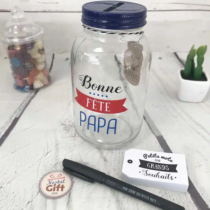 Bocal à souhaits / tirelire à message “Bonne Fête Papa” – Idée cadeau Papa)