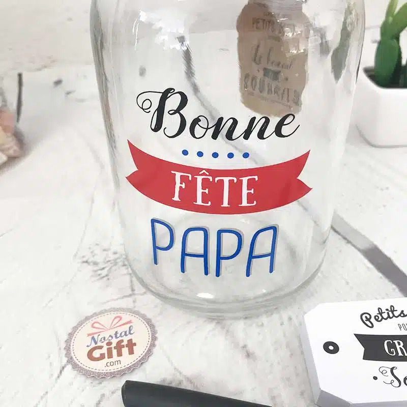 Bocal à souhaits / tirelire à message “Bonne Fête Papa” – Idée cadeau Papa) – Image 2