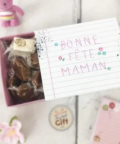 Boîte de 10 nougats tendres et 10 caramels au beurre salé – “Bonne fête maman”