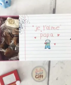 Boîte de 10 nougats tendres et 10 caramels au beurre salé – “Je t’aime Papa”