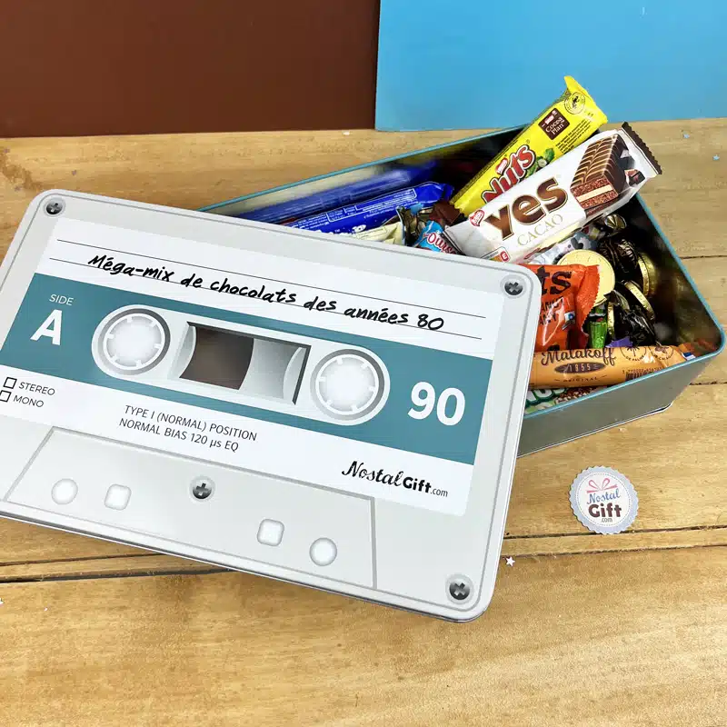 Coffret cadeau – Boîte en métal cassette – Chocolats des années 80 – grand coffret chocolat original – Image 6