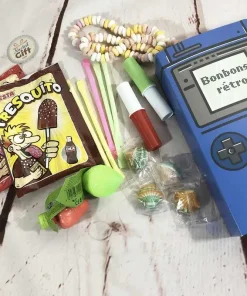 Coffret cadeau : Boîte console retro remplie de bonbons à la poudre