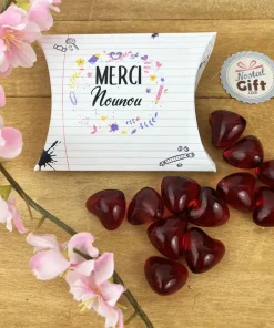 Boîte “Merci Nounou” – Perle de bain Coeur senteur fraise x 12 – Collection florale