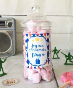 Bonbonnière Papa – 15 cœurs guimauve – “Joyeux anniversaire Papa”