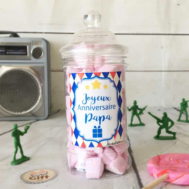 Bonbonnière Papa – 15 cœurs guimauve – “Joyeux anniversaire Papa”