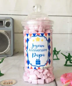Bonbonnière Papa – 300 petits chamallows – “Joyeux anniversaire Papa”