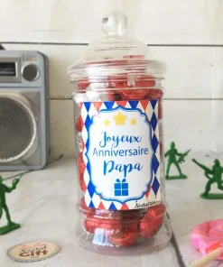 Bonbonnière Papa – Cœur en chocolat noir et lait fourrés praliné x20 – “Joyeux anniversaire Papa”