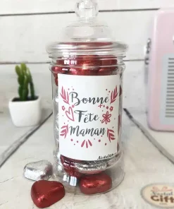 Bonbonnière maman – Cœur en chocolat noir et lait fourrés praliné x20 “Bonne fête maman”