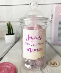 Bonbonnière maman – “Joyeuse fête des mères” – 20 bonbons Cœur poudre