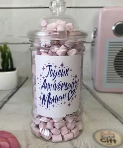 Bonbonnière maman – 300 petits chamallows – “Joyeux anniversaire maman”