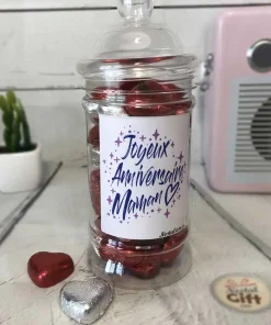 Bonbonnière maman – Cœur en chocolat noir et lait fourrés praliné x20 – “Joyeux anniversaire maman” –