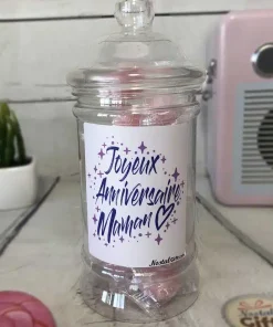 Bonbonnière maman – “Joyeux anniversaire maman” – 20 bonbons Cœur poudre