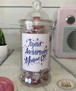 Bonbonnière maman – Bonbon rock cœur x40 – “Joyeux anniversaire maman”
