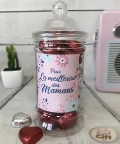 Bonbonnière maman – Cœur en chocolat noir et lait fourrés praliné x20 – “Pour la meilleure des mamans”