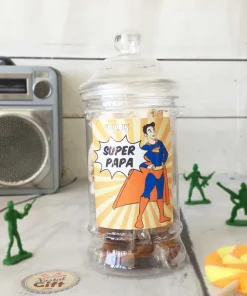 Bonbonnière papa – 10x Nougats- 10xCaramel – “Papa Super Héros”