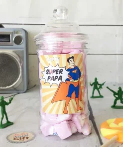 Bonbonnière Papa – 15 cœurs guimauve – “Papa Super-Héros”