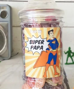 Bonbonnière Papa – 300g mix de bonbons anciens – “Super Papa” – Papa super héros