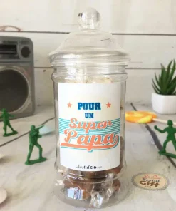 Bonbonnière papa oldschool – 10x Nougats- 10xCaramel – “Pour un super Papa”