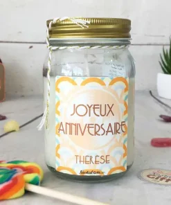 Bougie Jar personnalisée “Joyeux anniversaire” – Années 60 – Cadeau anniversaire