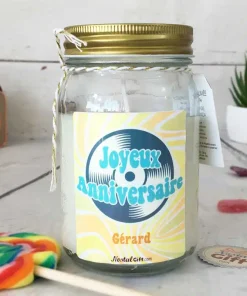 Bougie Jar personnalisée “Joyeux anniversaire” – Années 70 – Cadeau anniversaire