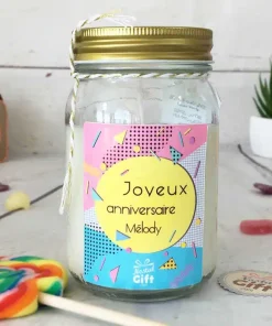 Bougie Jar personnalisée “Joyeux anniversaire” – Années 90 – Cadeau anniversaire
