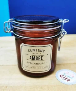 Bougie parfumée bocal apothicaire – Senteur ambre