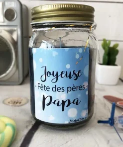 Bougie Jar “Joyeuse Fête des pères Papa” – cadeau fête des pères
