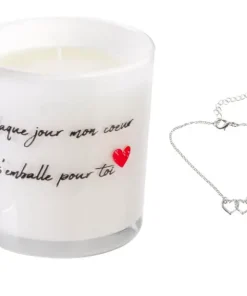 Bougie + Bijoux surprise “Chaque jour mon coeur s’emballe pour toi”