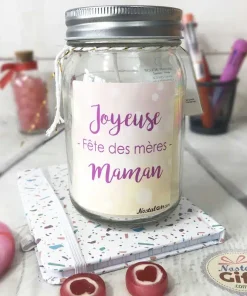 Bougie Jar “Joyeuse fête des mères maman” – cadeau fête des mères paillettes