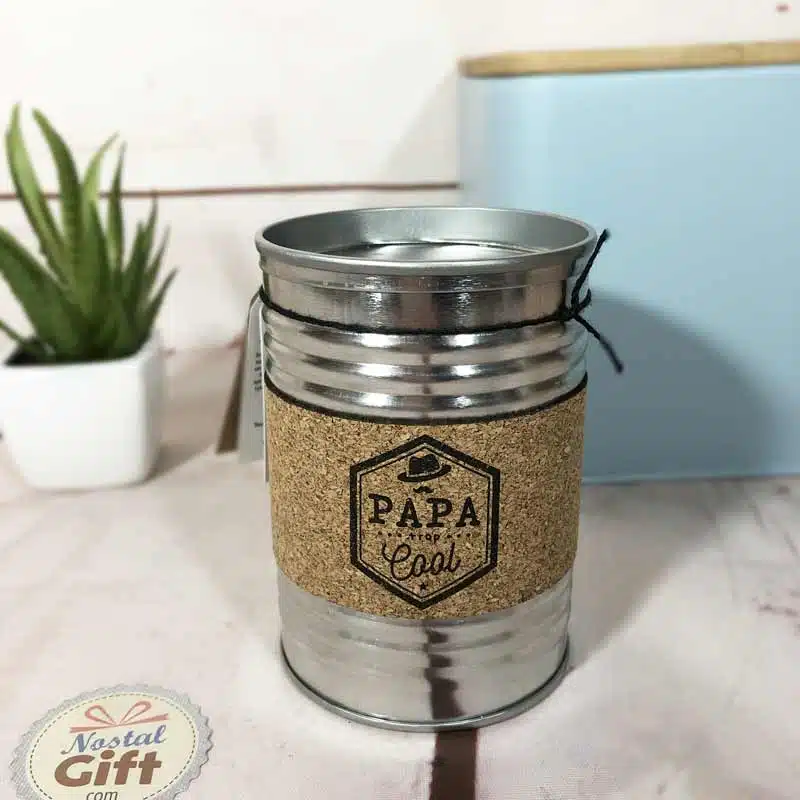 Bougie boîte en métal “Papa trop cool” (gris)