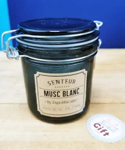 Bougie parfumée bocal apothicaire – Senteur Musc blanc