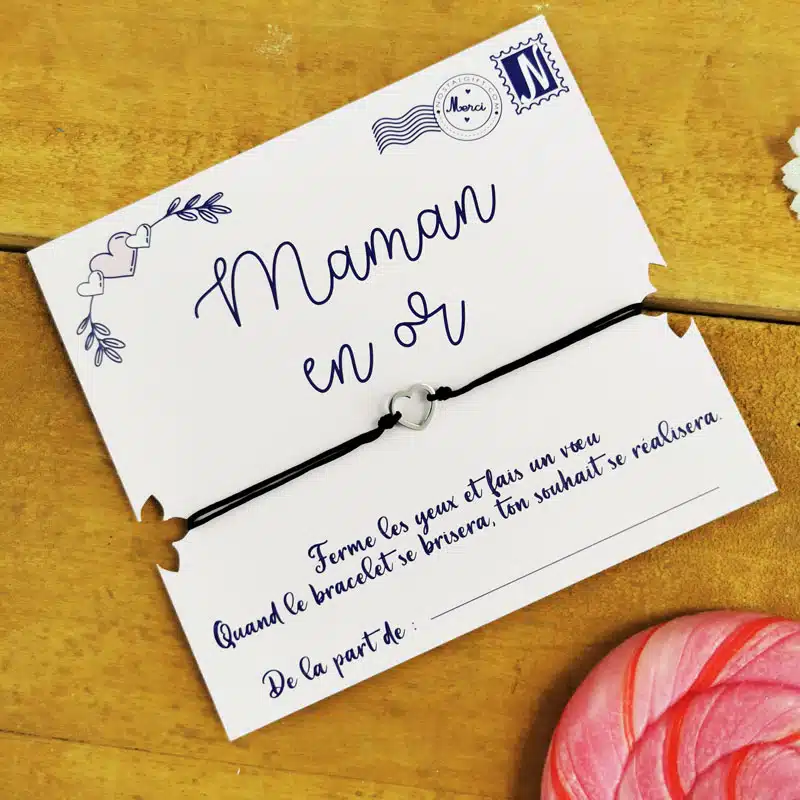 Bracelet à souhait coeur « Maman en or » – Image 7
