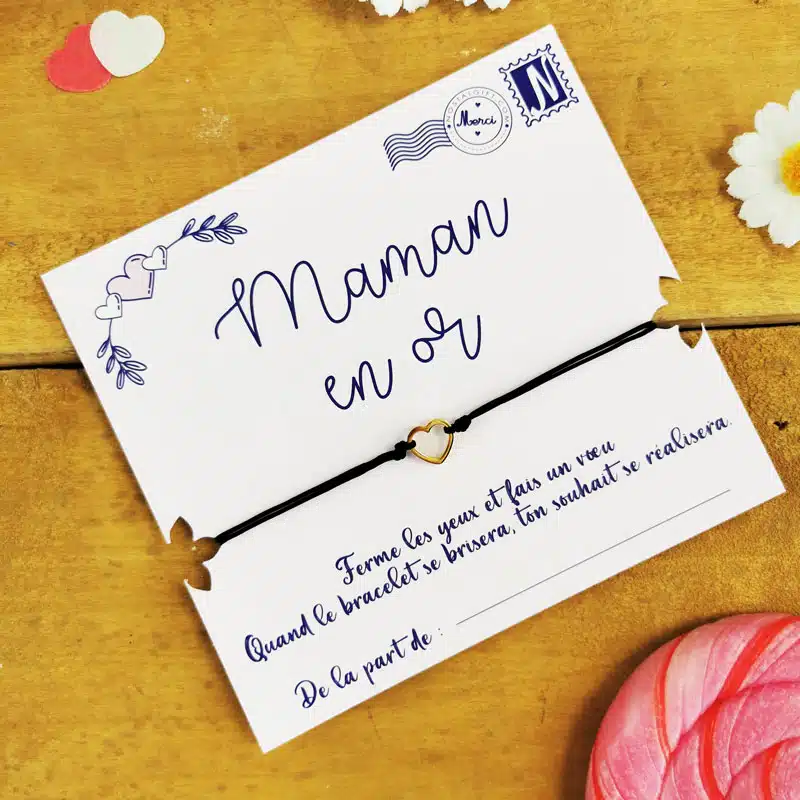 Bracelet à souhait coeur « Maman en or » – Image 5