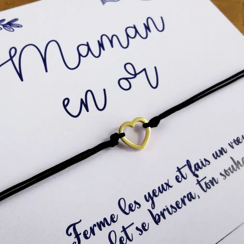 Bracelet à souhait coeur « Maman en or » – Image 3