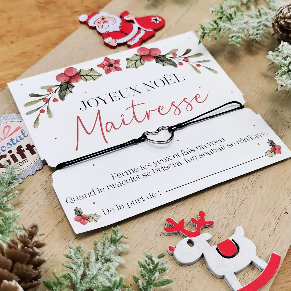 Bracelet à souhait coeur « Joyeux Noël Maîtresse » – Image 2
